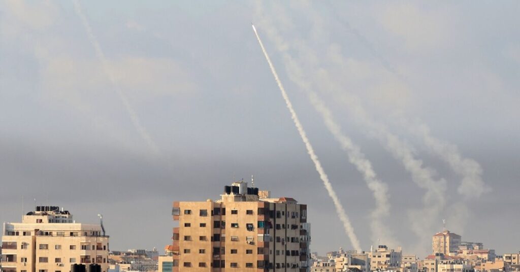 Dozens of rockets fired from Gaza in the direction of Israel