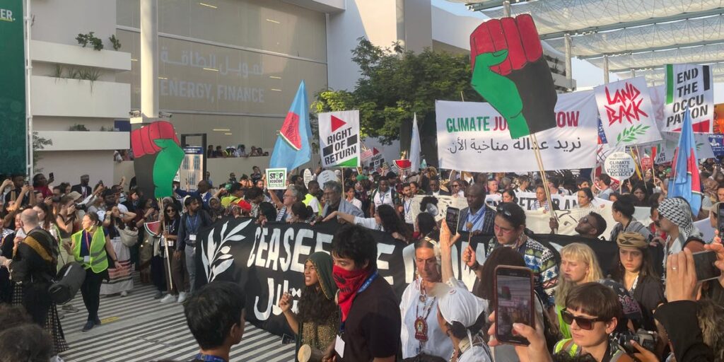 Local weather activists be part of the pro-Palestinian trigger in a uncommon protest in Dubai